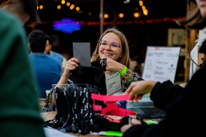 Olivia filling tedx tote bag